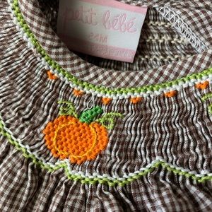 Girls smocked pumpkin dress